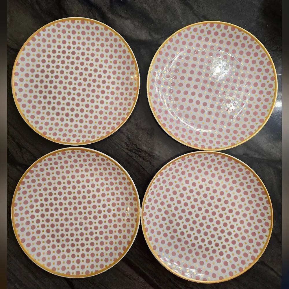 10 Strawberry Street PIRO-4-4-CORL Pirouette Salad Plate, Set of 4, White/Coral